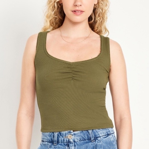 Old Navy Olive Green Ribbed Tank Top Square Neck Sleeveless Casual Size Small - Picture 5 of 9